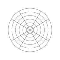 Simple coaching tool for visualizing all areas of life. Polar grid of 12 segments and 5 concentric circles. Circle diagram of lifestyle balance. Wheel of life template. Vector blank polar graph paper.