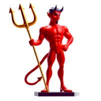 AI generated Devil character with trident standing pose 3d isolated on transparent background png