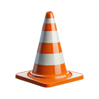 AI generated orange realistic road traffic plastic cone with white stripes isolated on transparent background png