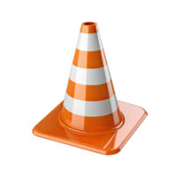 AI generated orange realistic road traffic plastic cone with white stripes isolated on transparent background png