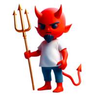 AI generated Devil character with trident standing pose 3d isolated on transparent background png