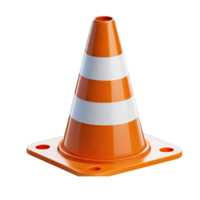 AI generated orange realistic road traffic plastic cone with white stripes isolated on transparent background png