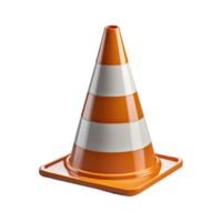 AI generated orange realistic road traffic plastic cone with white stripes isolated on transparent background png