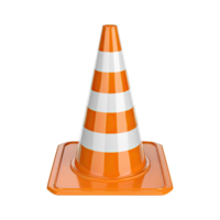 AI generated orange realistic road traffic plastic cone with white stripes isolated on transparent background png