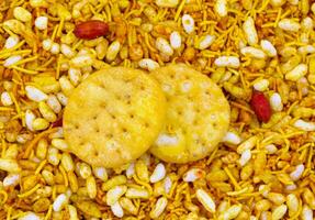 Indian Street Spicy Food Bhel puri is a savoury snack photo