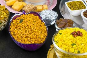 Indian Group of Diwali and Holi Celebration Food photo