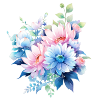 AI generated Watercolor painting of blue and pink flowers in spring png