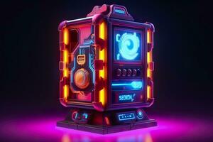 AI generated Modern and Futuristic Neon Digital Gaming Chest in Cartoon Pixar 3D Blender Style. AI Generative photo