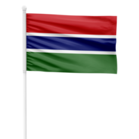 Realistic Rendering of the Gambia Flag Waving on a White Metal Pole with Transparent Background png