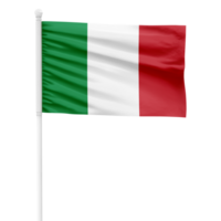 realistisk tolkning av de Italien flagga vinka på en vit metall Pol med transparent bakgrund png
