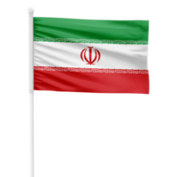 Realistic Rendering of the Iran Flag Waving on a White Metal Pole with Transparent Background png