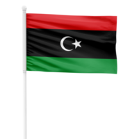 realistisch Libyen Flagge winken auf ein Weiß Metall Pole mit transparent Hintergrund png