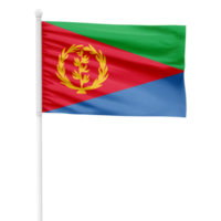 Eritrea flag isolated on cutout background. Waving the Eritrea flag on a white metal pole. png