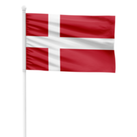 Denmark flag isolated on cutout background. Waving the Denmark flag on a white metal pole. png