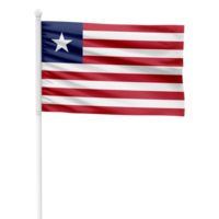 Realistic Liberia Flag Waving on a White Metal Pole with Transparent Background png
