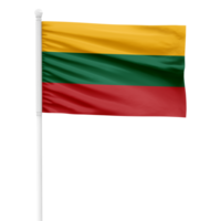 Realistic Rendering of the Lithuania Flag Waving on a White Metal Pole with Transparent Background png