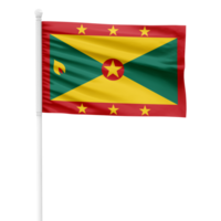 Realistic Rendering of the Grenada Flag Waving on a White Metal Pole with Transparent Background png