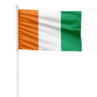 Realistic Rendering of the Ivory Coast Flag Waving on a White Metal Pole with Transparent Background png