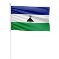 Realistic Lesotho Flag Waving on a White Metal Pole with Transparent Background png