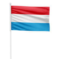 Realistic Luxembourg Flag Waving on a White Metal Pole with Transparent Background png
