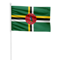 Dominica flag isolated on cutout background. Waving the Dominica flag on a white metal pole. png