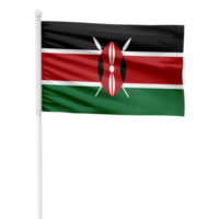 Realistic Rendering of the Kenya Flag Waving on a White Metal Pole with Transparent Background png