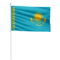 réaliste kazakhstan drapeau agitant sur une blanc métal pôle avec transparent Contexte png