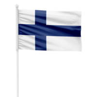 Finland flag isolated on cutout background. Waving the Finland flag on a white metal pole. png