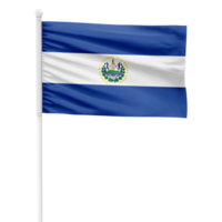 El Salvador flag isolated on cutout background. Waving the El Salvador flag on a white metal pole. png