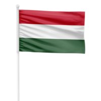 Realistic Rendering of the Hungary Flag Waving on a White Metal Pole with Transparent Background png