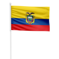 Ecuador flag isolated on cutout background. Waving the Ecuador flag on a white metal pole. png