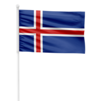 Realistic Rendering of the Iceland Flag Waving on a White Metal Pole with Transparent Background png