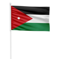 Realistic Rendering of the Jordan Flag Waving on a White Metal Pole with Transparent Background png