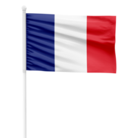 France flag isolated on cutout background. Waving the France flag on a white metal pole. png