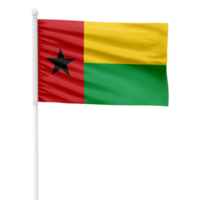 Realistic Rendering of the Guinea Bissau Flag Waving on a White Metal Pole with Transparent Background png