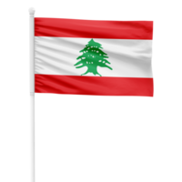 Realistic Lebanon Flag Waving on a White Metal Pole with Transparent Background png