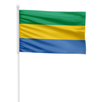 Realistic Rendering of the Gabon Flag Waving on a White Metal Pole with Transparent Background png