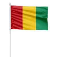 realista Renderização do a Guiné bandeira acenando em uma branco metal pólo com transparente fundo png
