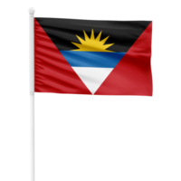 Realistic Rendering of the Antigua and Barbuda  Flag Waving on a White Metal Pole with Transparent Background png