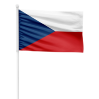 Realistic Rendering of the Czech Republic Flag Waving on a White Metal Pole with Transparent Background png