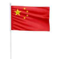 Realistic Rendering of the China Flag Waving on a White Metal Pole with Transparent Background png