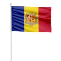 realistisch renderen van de Andorra vlag golvend Aan een wit metaal pool met transparant achtergrond png