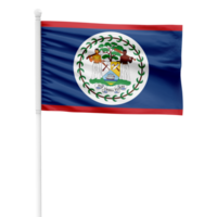 Realistic Rendering of the Belize Flag Waving on a White Metal Pole with Transparent Background png