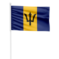 Realistic Rendering of the Barbados Flag Waving on a White Metal Pole with Transparent Background png