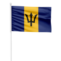 realistisch renderen van de Barbados vlag golvend Aan een wit metaal pool met transparant achtergrond png