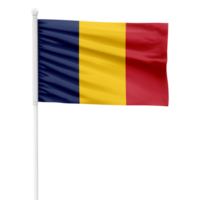 Realistic Rendering of the Chad Flag Waving on a White Metal Pole with Transparent Background png