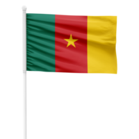 realista Renderização do a Camarões bandeira acenando em uma branco metal pólo com transparente fundo png