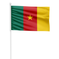 Realistic Rendering of the Cameroon Flag Waving on a White Metal Pole with Transparent Background png