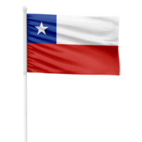 Realistic Rendering of the Chile Flag Waving on a White Metal Pole with Transparent Background png