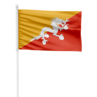 Realistic Rendering of the Bhutan Flag Waving on a White Metal Pole with Transparent Background png